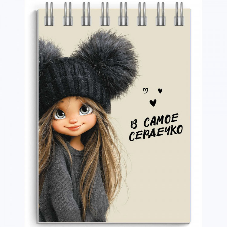 Блокнот А7 мягкая обложка на гребне 40 листов (Феникс) Девчонка в шапке выб.УФ-лак арт.73419