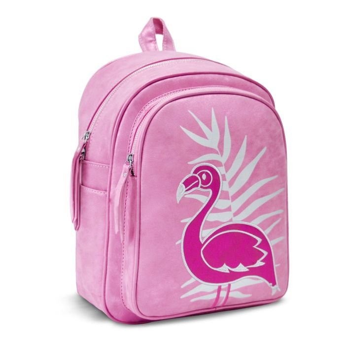 Рюкзак для девочек молодежный кожзам (Феникс) Розовый с фламинго 35х26х16см арт.48372