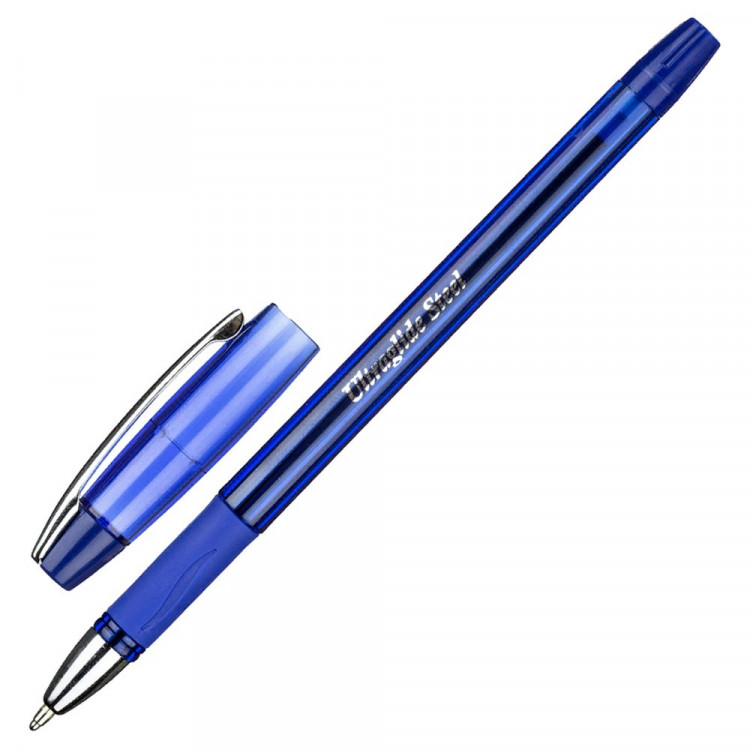 Ручка шариковая прозрачный корпус (Unimax) Ultra Glide Steel резиновый упор, синий, 1мм, масло арт.722476 (Ст.)