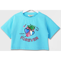 Футболка для девочки (Deloras) артикул 19537 размерный ряд 26/98-32/128 цвет ярко-бирюзовый