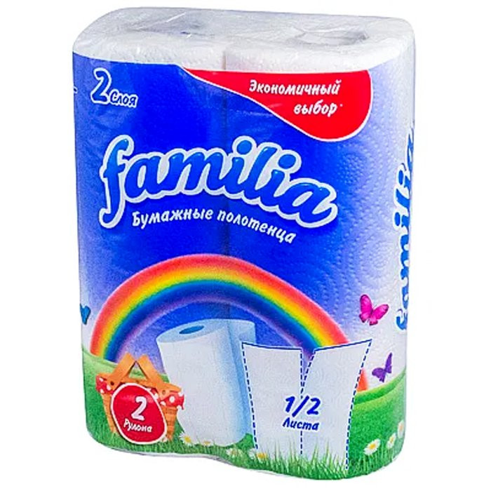 Полотенце бумажное 2-слоя 2 рулона в упаковке Familia  Радуга(Ст.14)