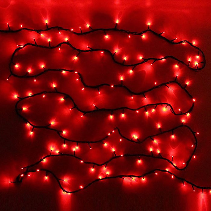 Гирлянда электрическая уличная точечная 20м 240LED цвет красный (темный провод) 8режимов арт. 183-168