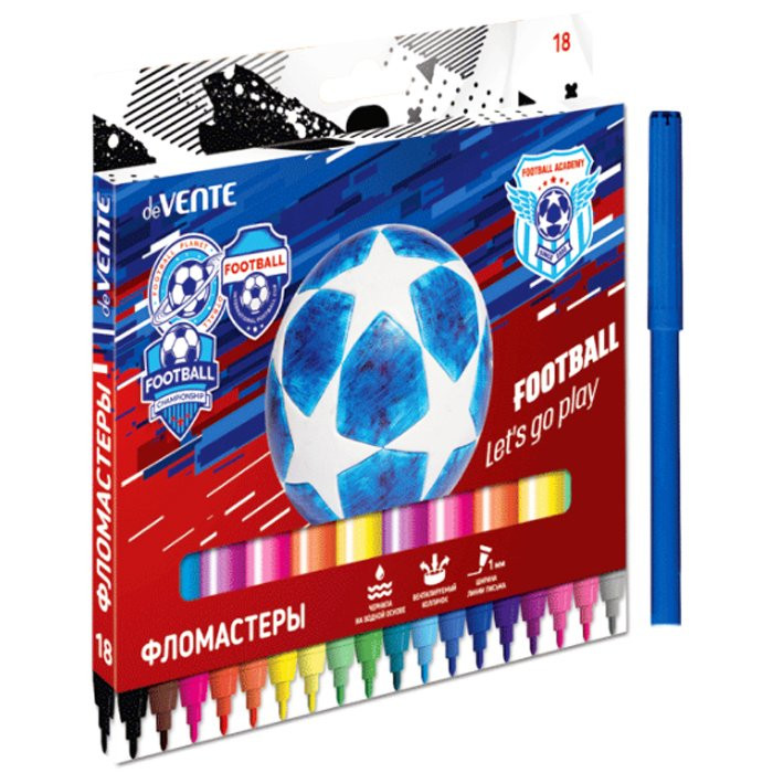 Фломастеры (deVENTE) Play Football 18 цветов картонная коробка арт.5082107