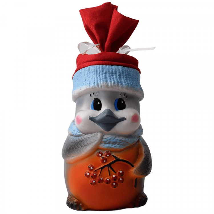 Коробка-игрушка декор. "Снегирь" (с ёмкостью для конфет) цв.красно-голубой 25см арт.БС-2101/3