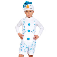 Костюм М (НОВЫЙ ГОД) Снеговичок (комбинезон, шапочка) р.98-116 цв.белый/голубой плюш арт.2012