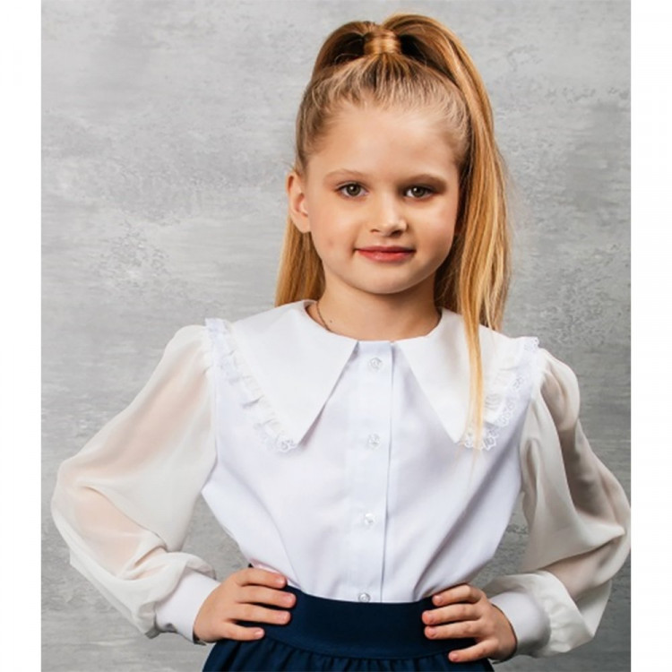 Блузка для девочки (Топтышка) длинный рукав цвет белый арт.5289 размерный ряд 34/134-42/158