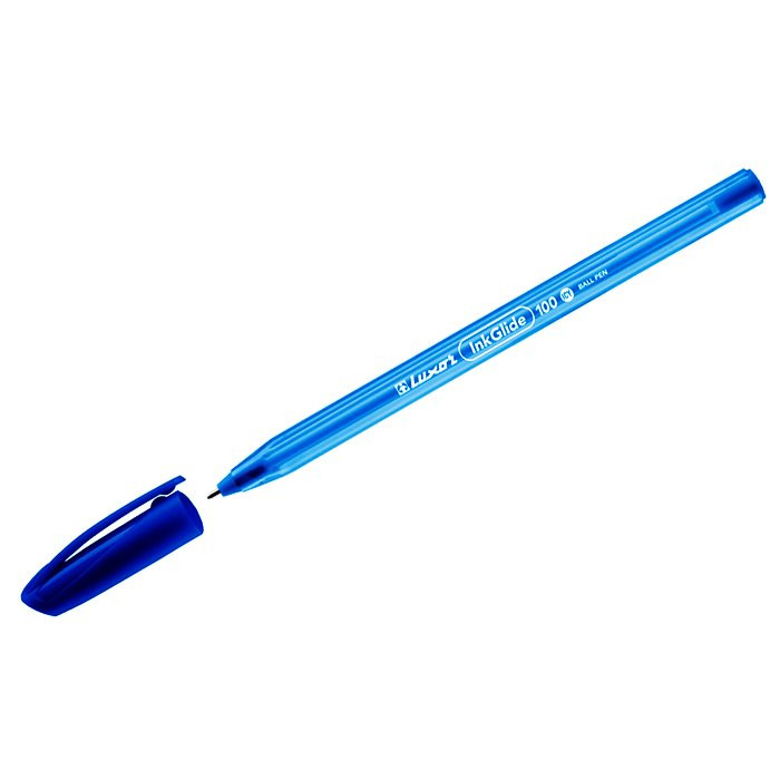 Ручка шариковая не прозрачный корпус (Luxor) "InkGlide 100 Icy" синяя, масляная, игольчатый стержень, трехгранный корпус, 0,7мм арт.16702 (Ст.12