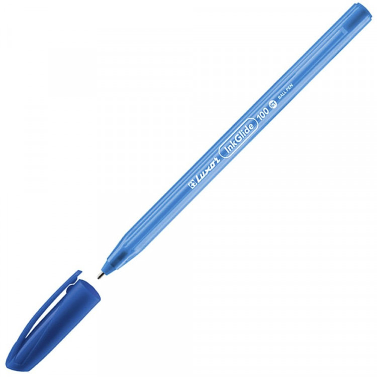 Ручка шариковая не прозрачный корпус (Luxor) "InkGlide 100 Icy" синяя, масляная, игольчатый стержень, трехгранный корпус, 0,7мм арт.16702 (Ст.12