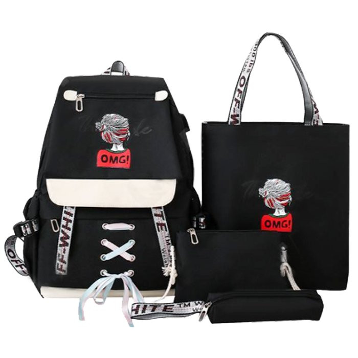 Рюкзак для девочек (SUGE)+сумка+косметичка+пенал черный арт.CC444_SG401-1 45х30х13см