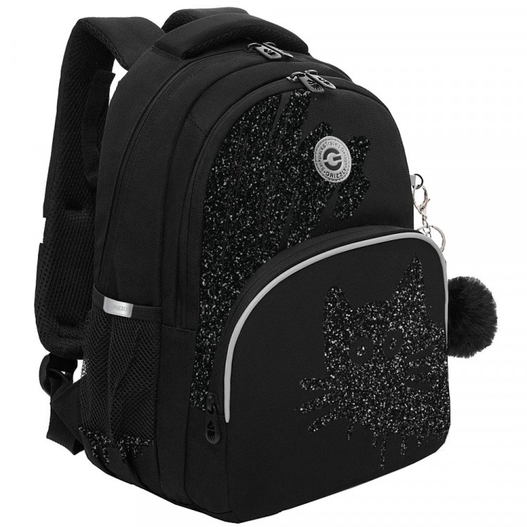 Рюкзак для девочек школьный (Grizzly) арт.RG-660-1/2 черный 27х40х20 см