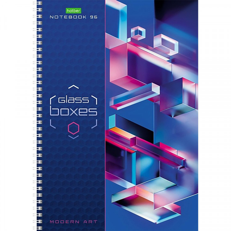Книга для записи А4 клетка 96 листов на гребне (Hatber) GlassBoxes типографская бумага 55г/м ассорти арт.96Т4C1гр