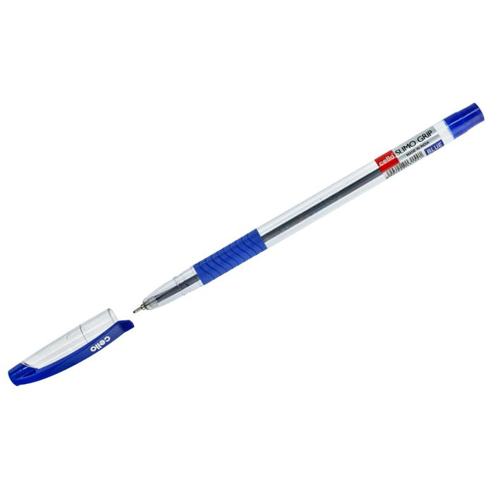 Ручка шариковая прозрачный корпус резиновый упор (Cello) Slimo Grip синяя/масло/игла 0,7мм арт.2676 (Ст.50)