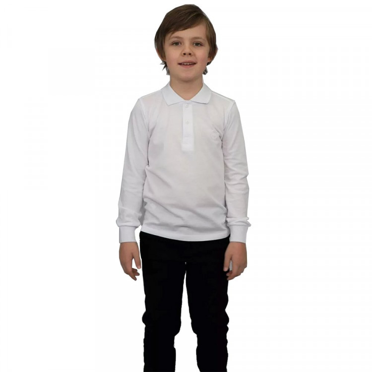 Поло для мальчика (UNIKKIDS) длинный рукав цвет белый арт.UK-1016 размерный ряд 30/122-46/170
