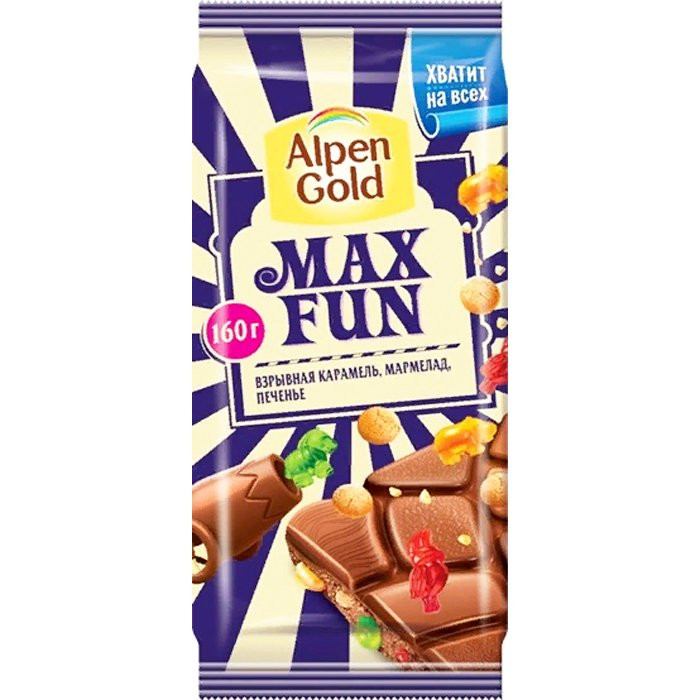Шоколад Альпен Гольд Макс Фан "Взрывная карамель/мармелад/печенье" 150гр арт.