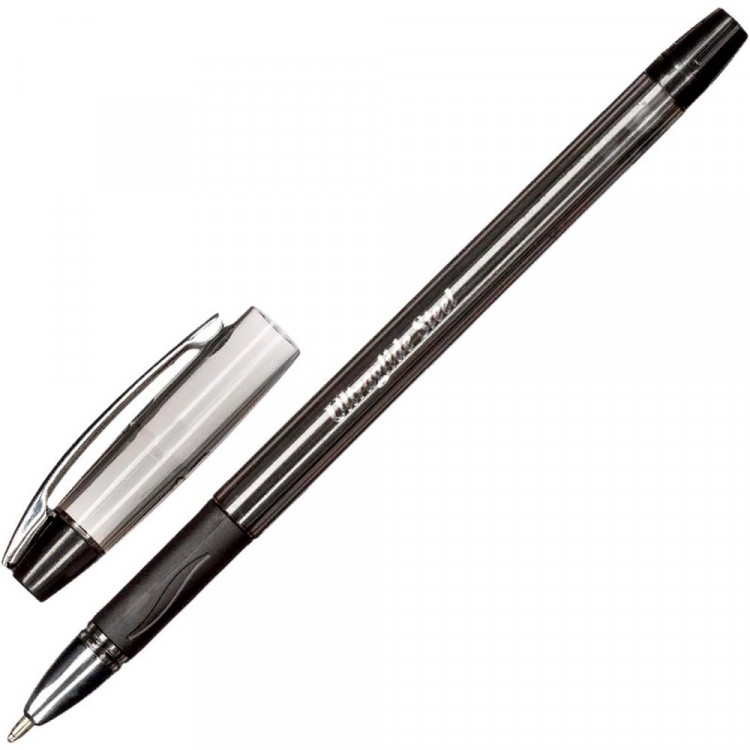Ручка шариковая прозрачный корпус (Unimax) Ultra Glide Steel резиновый упор, черный, 1мм, масло арт.722477 (Ст.)