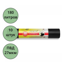 Пакеты для мусора 180л 27мкм 10шт/рулон, ПВД черные Ромашка