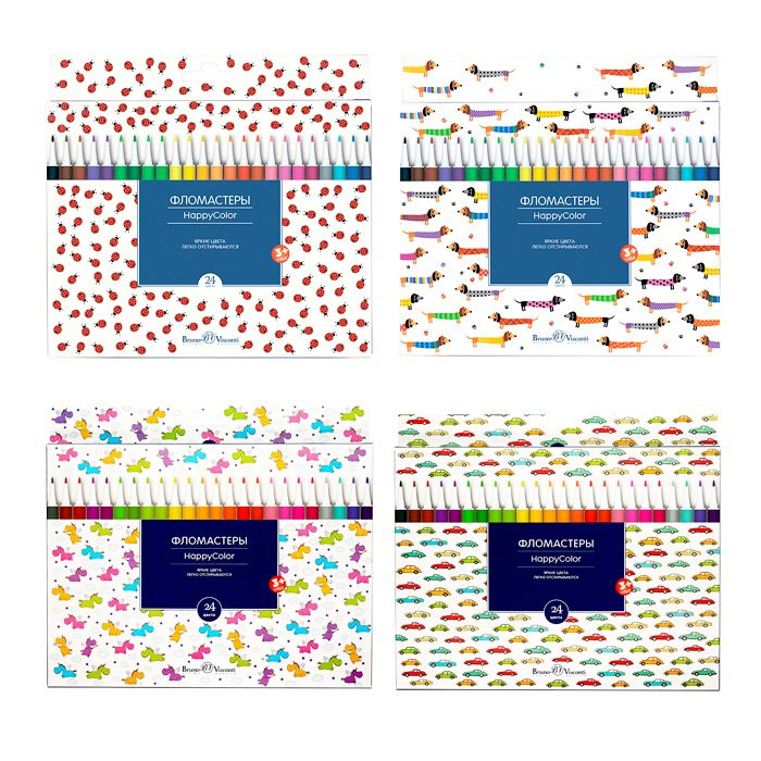 Фломастеры (Bruno Visconti) HappyColor 24 цветов картонная коробка арт.32-0026