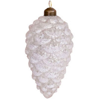 Украшение декоративное стекло 15см "Шишка заснеженная" арт.91568