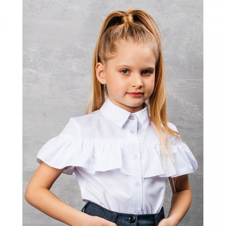 Блузка для девочки (Топтышка) короткий рукав цвет белый арт.5290 размерный ряд 34/134-42/158