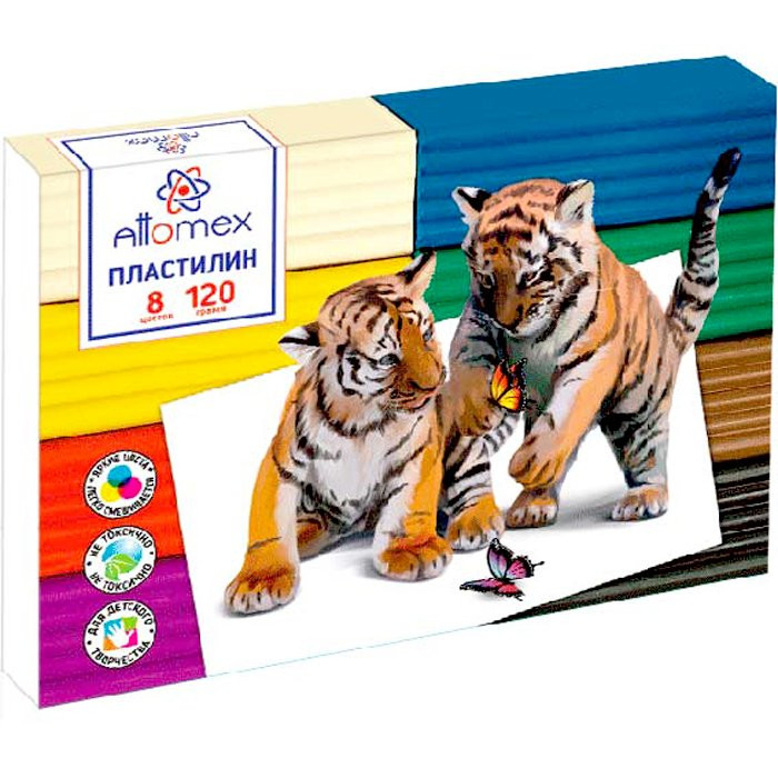Пластилин 08 цветов 120 грамм (Attomex) Классический картонная коробка арт 8042920