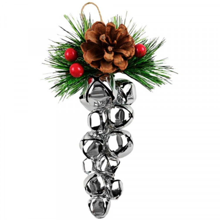 Украшение декор.подвеска металл. "Бубенчики с декором" 09*17см, гроздь цв.серебро арт.94625