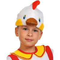 Маска-шапочка карнавальная плюш (ЖИВОТНОЕ) "Курочка" цв.белый/желтый/красный р.52-54 арт.4061