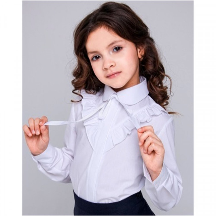 Блузка для девочки (Топтышка) длинный рукав цвет белый арт.5132 размерный ряд 32/128-40/152
