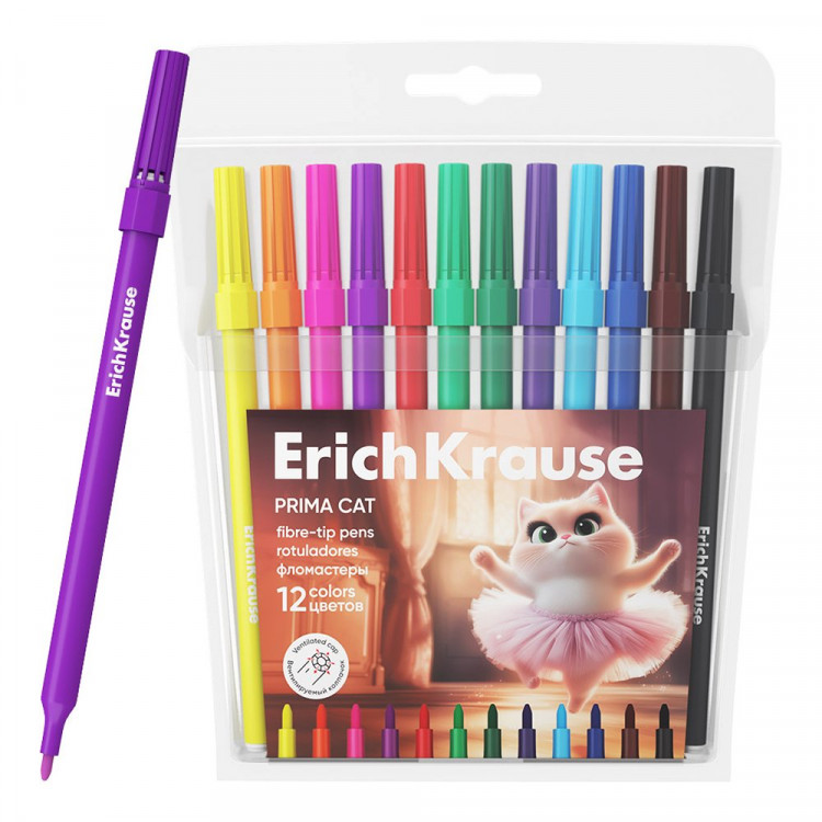 Фломастеры ErichKrause Прима-кошка 12 цветов арт.65028