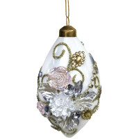Украшение на ёлку стекло (форма Капля) 13см "Капля в цветах" п/у арт.91780