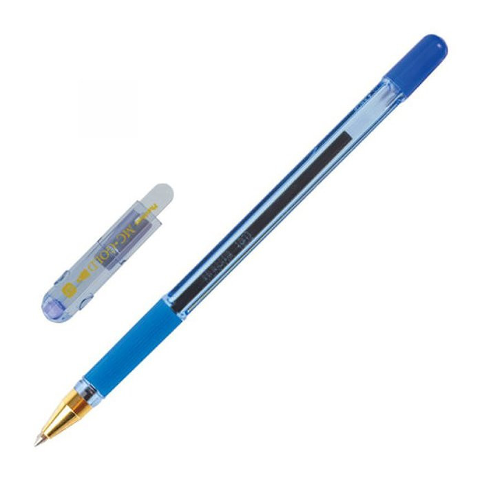 Ручка шариковая прозрачный корпус, резиновый упор Gold синяя 0,5мм арт.M-5739