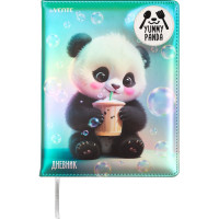 Дневник школьный твердая обложка кожзам (deVENTE) Yummy Panda аппликация rubber patch, отстрочка, ляссе арт.2020534