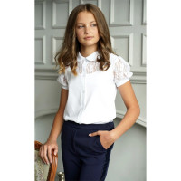 Джемпер для девочки трикотажный (Mattiel) короткий рукав цвет белый арт.D065-105 размерный ряд 34/134-44/164