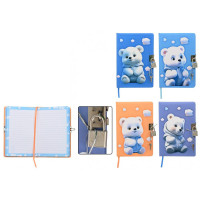 Блокнот А5 твердая обложка 80листов (MC Basir) Белый Мишка с замочком ассорти арт МС-7389