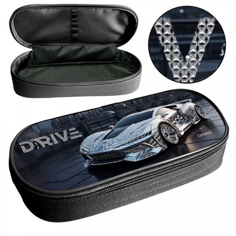 Пенал 1 отделение овальный (ОНИКС) ПМК 37-22 Silver auto 220х90х50мм фольга арт.87820