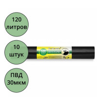 Пакеты для мусора 120л 30мкм 10шт/рулон, ПВД черные Ромашка (ст.20)