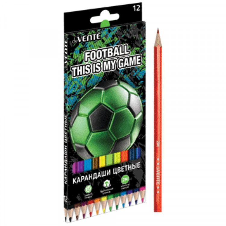 Карандаши цветные (deVENTE) Football 12 цветов 2М 2,8 мм арт.5022321