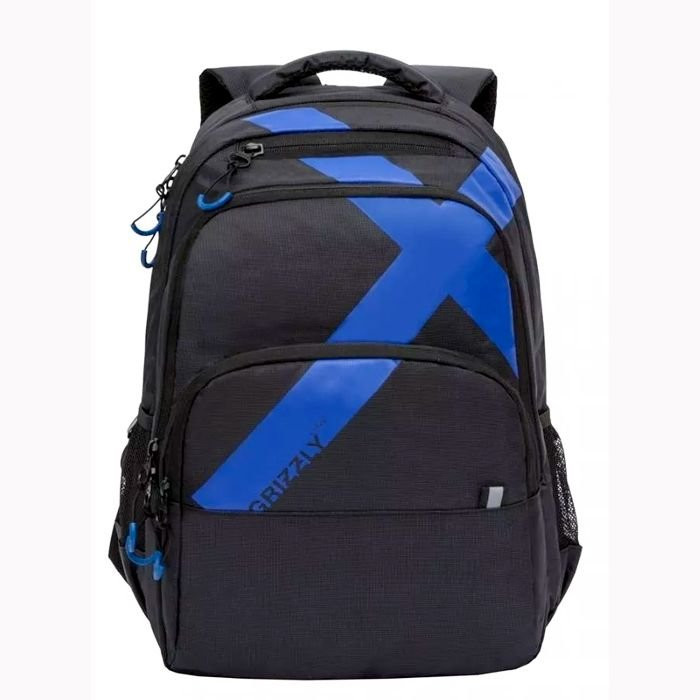 Рюкзак для мальчиков (Grizzly) арт.RU-030-1 черный - синий 32х45х23 см