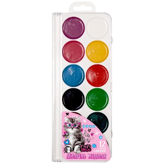 Акварельные краски 12 цветов (deVENTE) Purr Meow пластиковая коробка без кисти арт 8074004