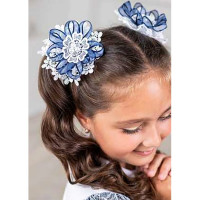 Бант для волос белый/синий Антиола 9см