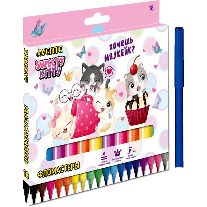 Фломастеры (deVENTE) Sweet Cats 18цветов картонная коробка арт.508225