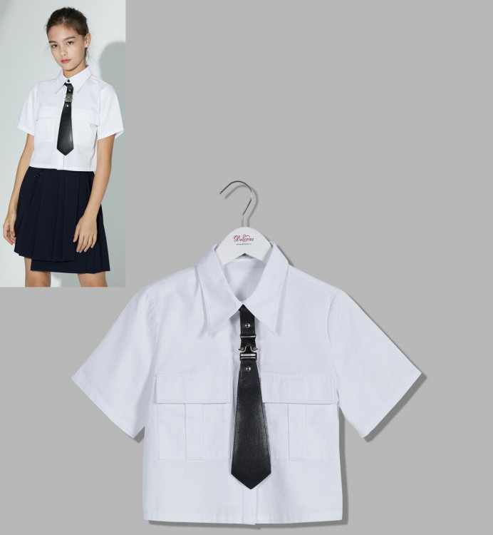 Блузка для девочки (Делорас) короткий рукав цвет белый арт.C63440S размерный ряд 34/134-46/170