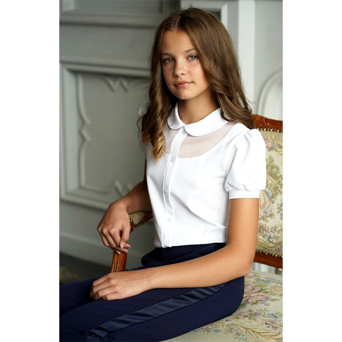 Джемпер для девочки трикотажный (Mattiel) короткий рукав цвет белый арт.D065-137 размерный ряд 34/134-44/164