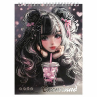 Альбом-скетчпад А5 на гребне 30 листов (Феникс) Девочка с Бабл-ти 160 г/м² матовая ламинация арт.70036