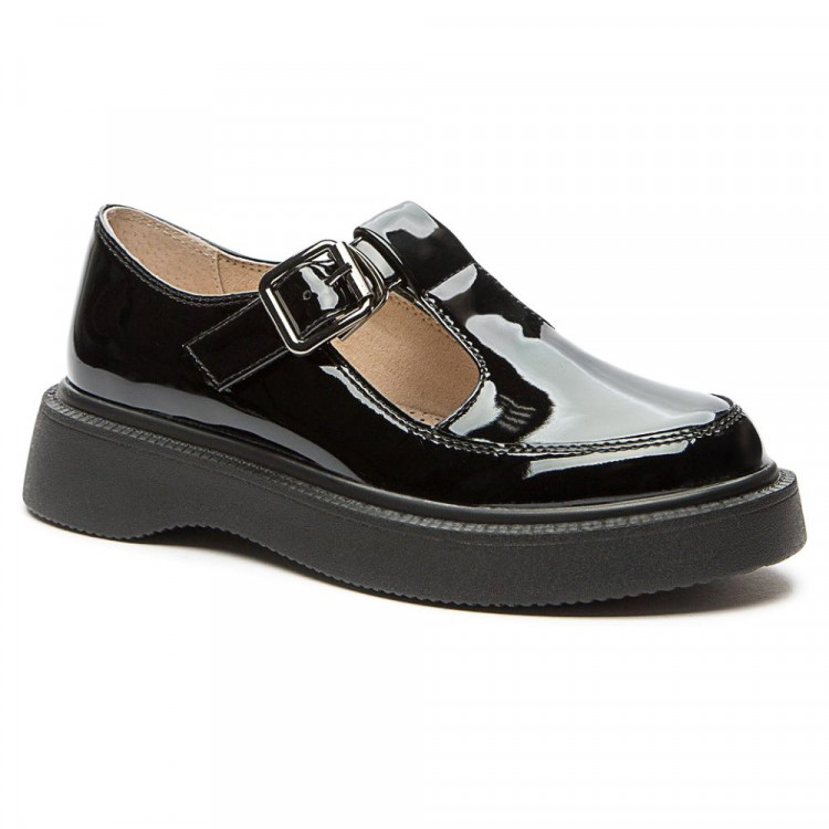 Туфли для девочки (KEDDO) черные верх-искусственная кожа лак подкладка-натуральная кожа размерный ряд 34-39 арт.538215/07-06