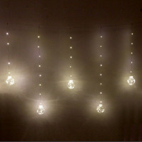 Гирлянда электрическая для дома занавес Бахрома 2,5*0,5/0,8м 200LED "Шар" цвет белый (темный провод) артемный 765-038