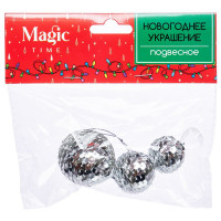 Шар пластик 03-04см гроздь 3шт пайетки цв.серебро арт.90918