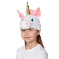 Маска-шапочка карнавальная плюш (ЖИВОТНОЕ) "Единорожка" цв.белый/розовый/золото р.52-54 арт.4156