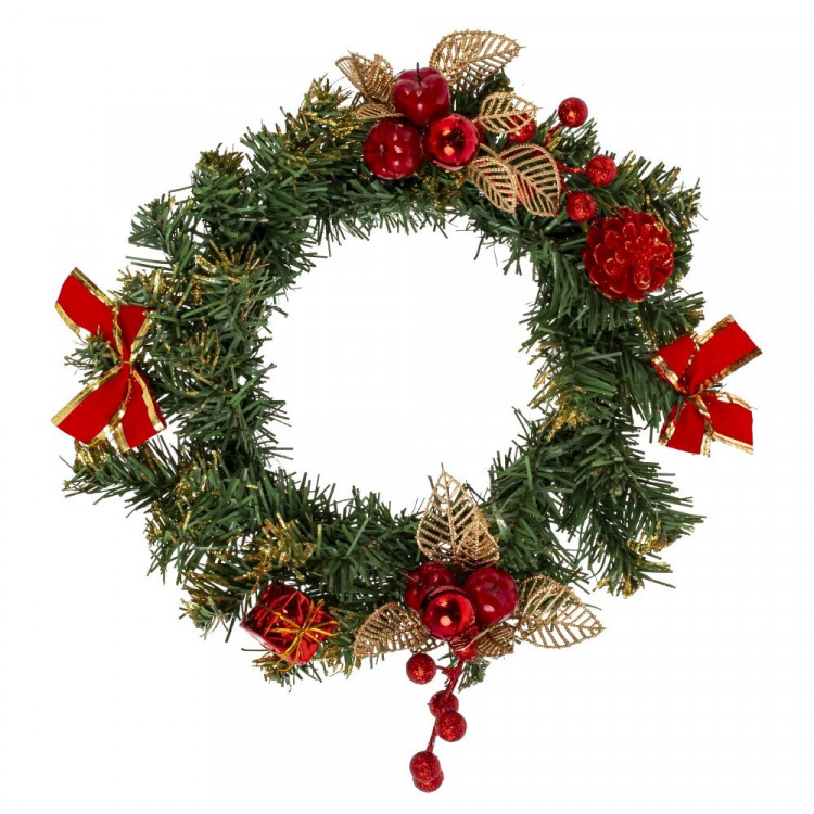 Венок декоративный 30см хвоя ПВХ, с красными украшениями арт.813696