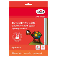 Карандаши цветные (ГАММА) Мультики 18 цветов + 1 золотой + 1 серебряный трехгранные арт.19012318