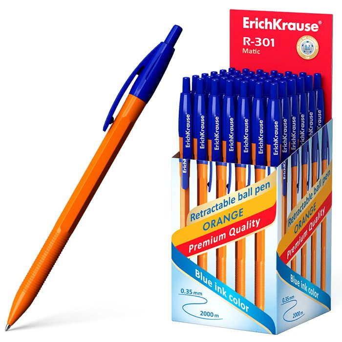 Ручка шар. автомат (ErichKrause) Orange Matic н/проз.корп. синий арт.1 (Ст.50)